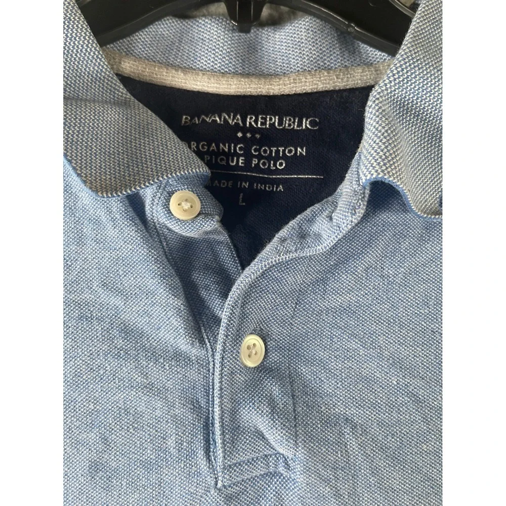 Banana Republic Mens Organic Cotton Pique Polo Shirt Blue Elephant Logo Large